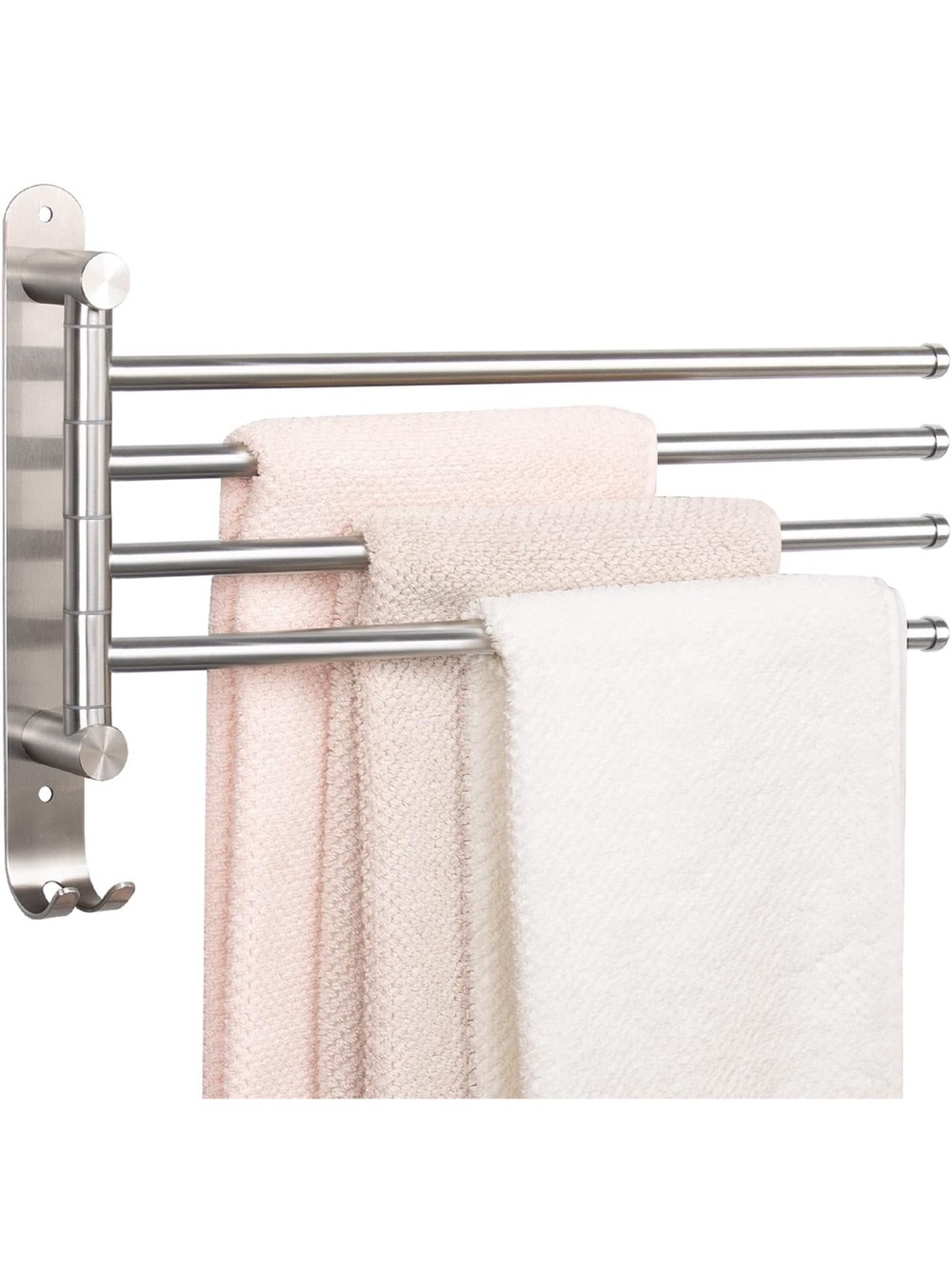 Stainless Steel 4-Arm Swivel Towel Rack with Hooks - Brushed Nickel